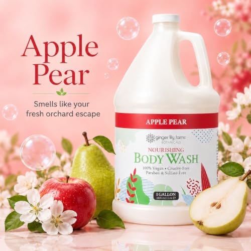 Image of Ginger Lily Farms Botanicals Body Wash, 128oz, Apple Pear | 100% Vegan & Cruelty-Free | Nourishing Bath & Shower Gel for All Skin Types | Refill Size
