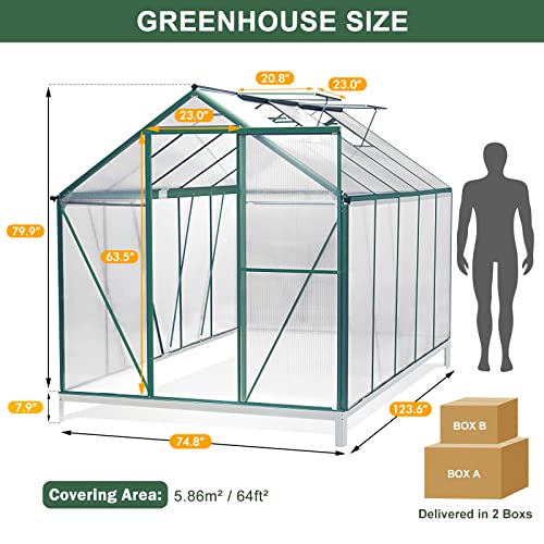 Sellerwe 6.2X10.2 Feet Hybrid Polycarbonate Greenhouse With 2 Vent Window Lockable Door Walk-In Hobby Greenhouses Heavy Duty Aluminum Hot House For Outdoor Garden Backyard #TOP2