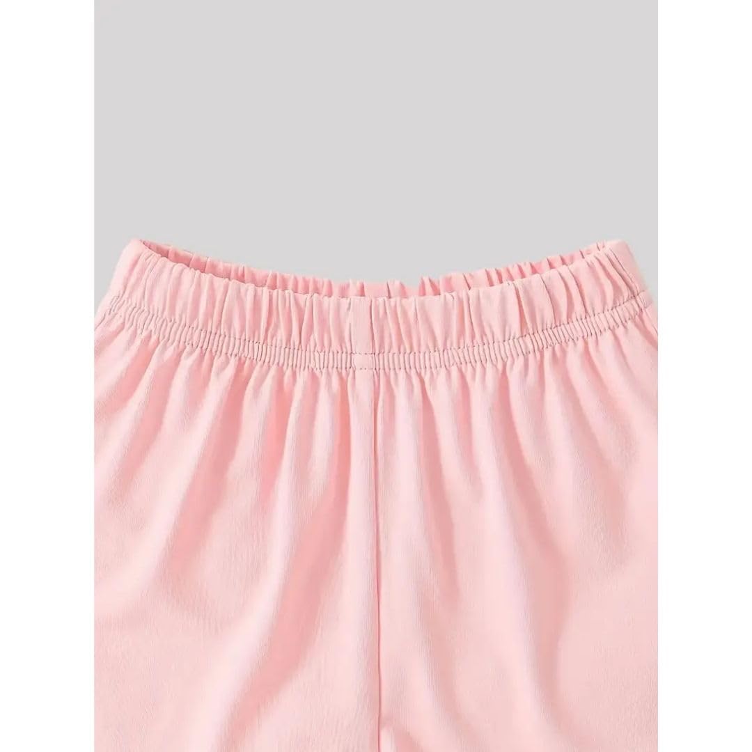 Fommy Adorable Teddy Print Cotton Half Sleeve T-Shirt & Shorts Set for Boys Girls – Kids Clothes for Girls, Baby Girl Summer Dress | Cute Butterfly Summer Outfit | Cotton Clothing Set| Color-Pink 1