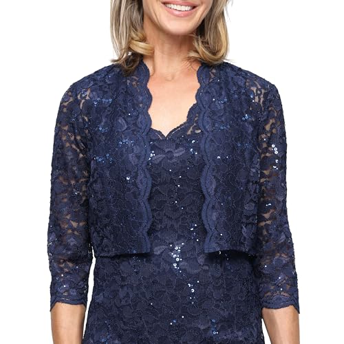 Image of S.L. Fashions Women's Short Sequined Lace Special Occasion Dress with Bolero Jacket