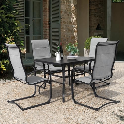 Image of NUU GARDEN 5 Piece Outdoor Dining Set, 4 Textilene Dining Chairs and 37 inch Square Dining Table with 1.57 inch Umbrella Hole, for Backyard, Patio, Garden, Gray and Black