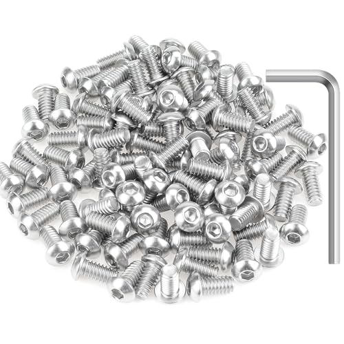 Image of 100 Pieces 1 /4-20 x 1 /2 inch Button Head Socket Cap Screws Bolts, HELIFOUNER 304 Stainless Steel (18-8) Screws, Bright Finish, Fully Threaded
