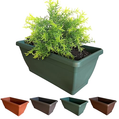 {Jardineras Grandes con Plato Jardineras BROWN&GREEN Jardineras Exterior Grandes con Plato - Jardineras Exterior 60x19x18 - Jardinera Verde - Jardinera Rectangular -...