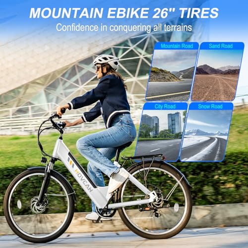 Movcan V80 Electric Bike, 1000W Motor 28MPH Ebike, 48V 13Ah Removeable Battery, 26\'\' City Cruiser Adult Electric Bicycles up to 70 Miles, 7-Speed Dual Disc Brake, Mountain E Bike for Commuting