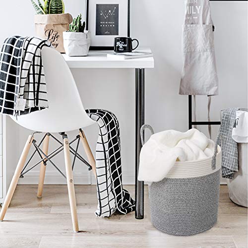 CherryNow Medium Cotton Rope Basket – 13"x15" Decorative Woven Basket for Laundry, Baby, Blanket, Towels, Home Storage Container (Grey)