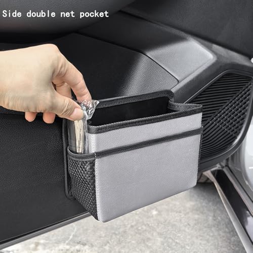 Image of Car Trash Can, Foldable Multifunctional Hanging Storage Box Trash Can with a Roll of Garbage Bag, Multi Pocket Design Suitable for Car, Home, and Office Car Trash Cans (Grey)