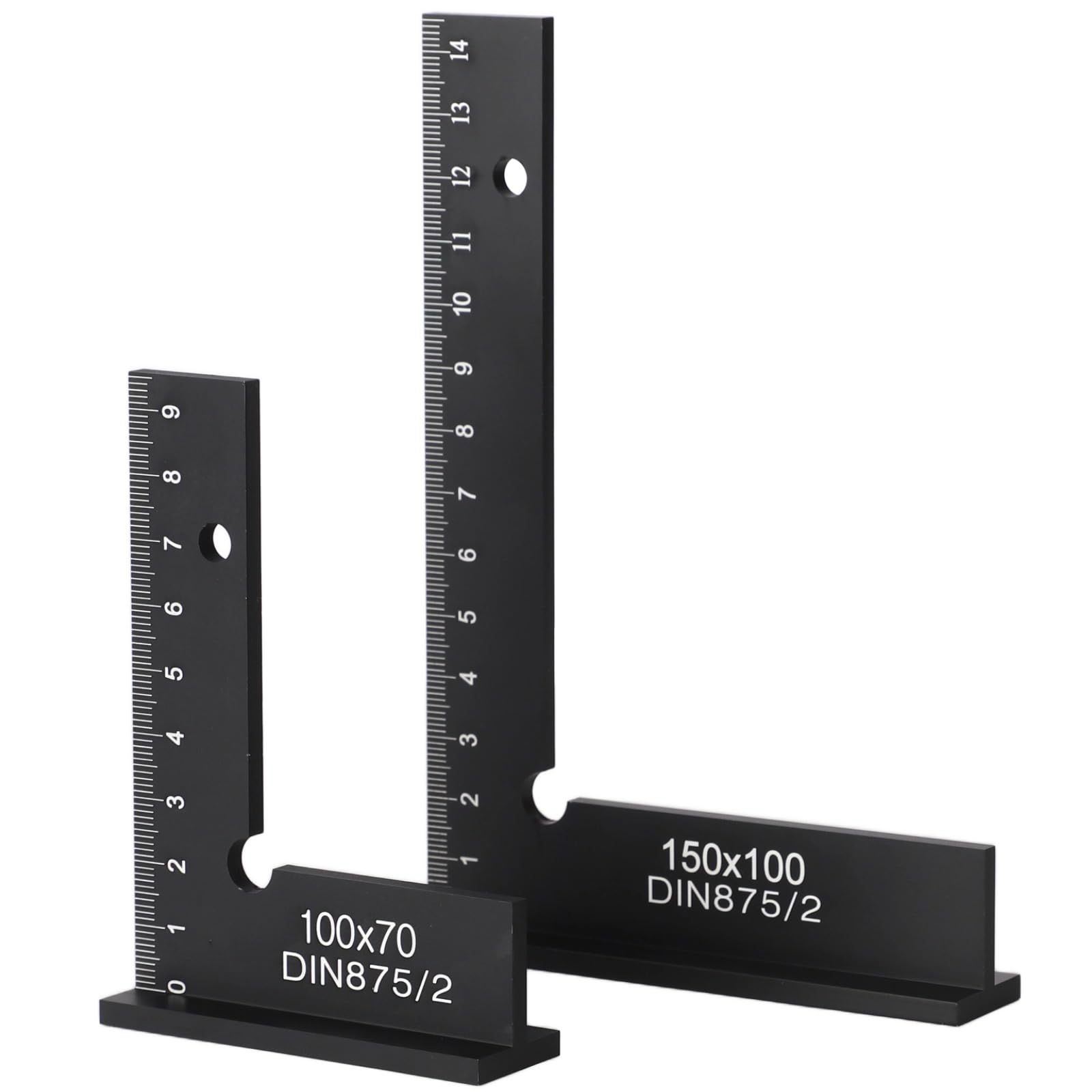 Lot de 2 équerres de menuisier 90°, règles d'angle avec échelles de mesure, équerres de traçage de précision, aluminium pour atelier, pour travail du bois et métal, 100 x 70 mm et 150 x 100 mm