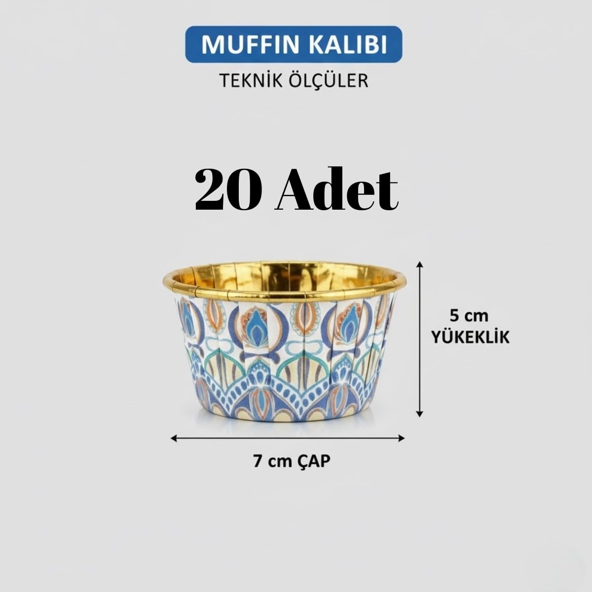 20’li Karışık Renk Muffin Cupcake Kalıbı – Desenli, Fırına Dayanıklı Kağıt Muffin Kalıbı (7 cm)