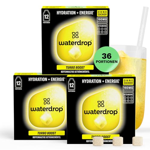 waterdrop® Microenergy Turbo Boost – 160mg Koffein, 36 Drops Würfel – Zuckerfrei, Kalorienarm, Energie-Booster mit Vitamin C & B 1