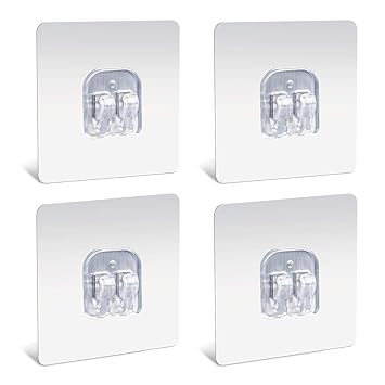 XENOTY Strong Self Adhesive Magic Sticker Transparant - Bathroom and Kitchen Hanging Racks Sticker, Tissue and Towel Rack Hanging Only Sticker (Single Hook Transperant (8 x 8 cm), 4.00) - image, photos