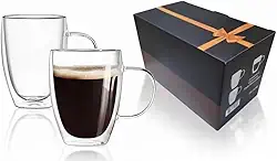 Kit Com 2 Canecas De Vidro Borossilicato Parede Dupla 360ml