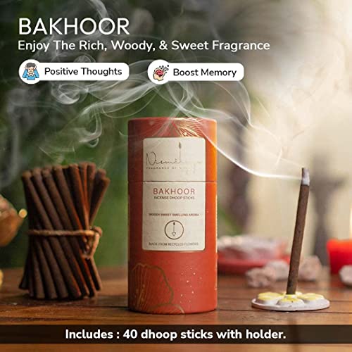Image of Nirmalaya Premium Mukhallat, Zen, Bakhoor Bambooless Dhoop Sticks (120 Sticks) with Ceramic Stand Sacred Temple Flower | 100% Charcoal-Free | for Pooja, Meditation, Yoga & Home Fragrance