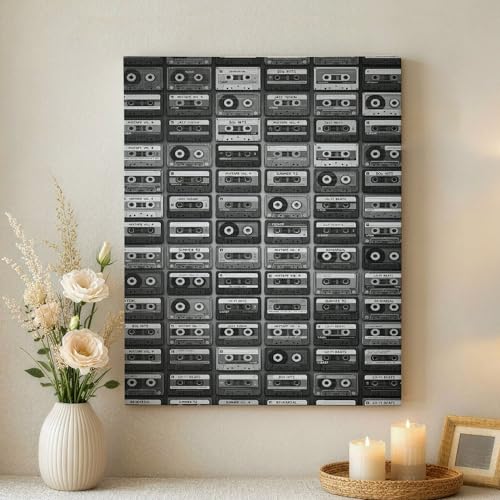 Ruban adhésif mural de musique rétro noir et blanc pour décoration de salon 40x50 cm