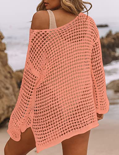 Image of Bsubseach Crochet Cover Up Women Sexy Hollow Out Swim Coverup Summer Outfit | Long Sleeve Beach Cover Up, One Size Fits All, Flattering for All Body Types, Chic Crochet Top, for Vacations & Lounging