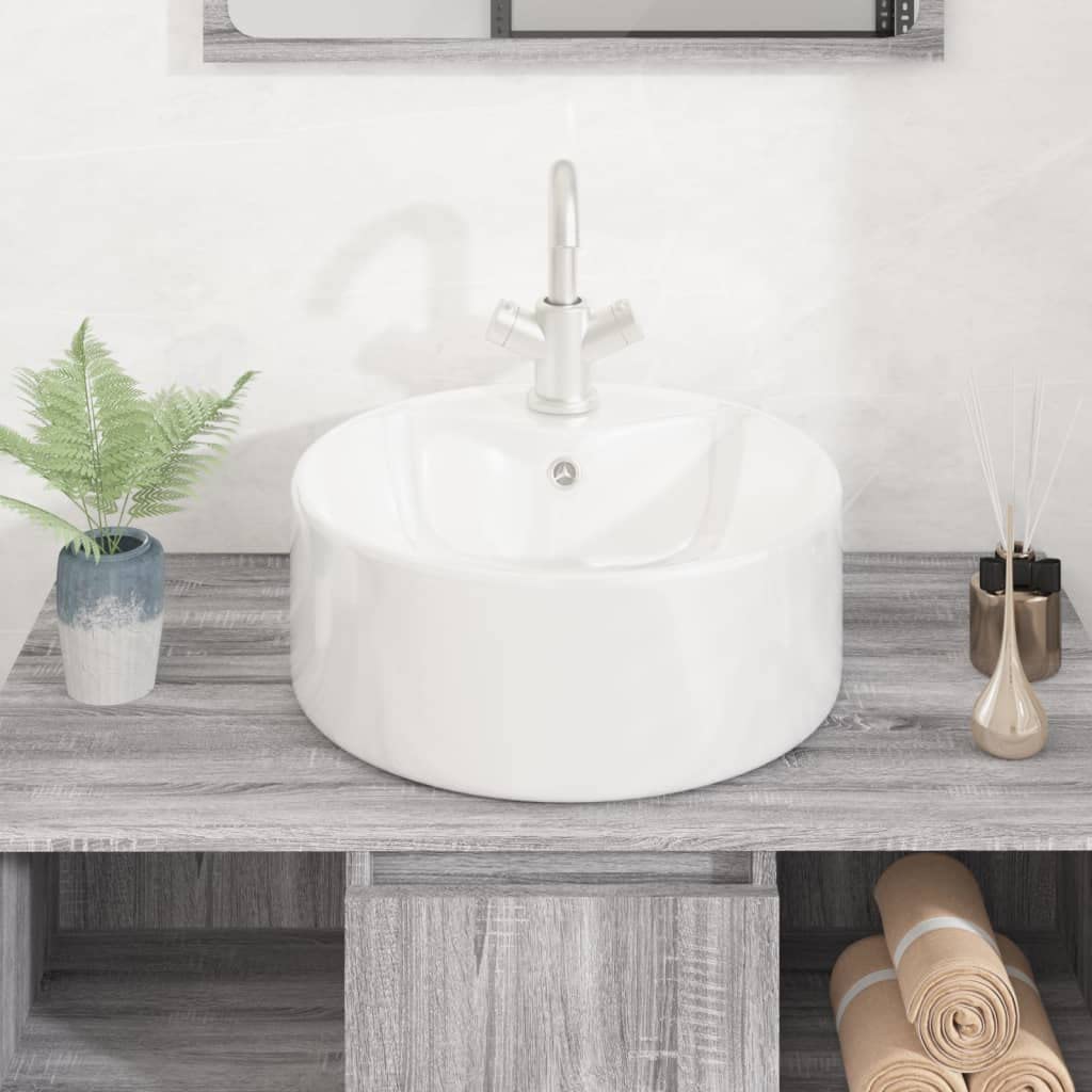 Generisch Waschbecken Weiß 40x14,5 cm Keramik Rund,Heimwerkerbedarf,Sanitärbedarf,Sanitärkeramik & Armaturen,Waschbecken & Spülen,Badezimmer-Waschbecken,10.45KG,153339