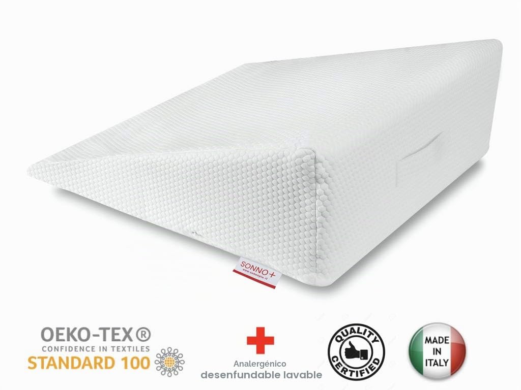 Cuña antirreflujo 2 en 1 con Espuma viscoelástica, espesor ajustable 18 o 24 cm, Almohadas de cuña para cama 70 x 70 x 24/18 cm