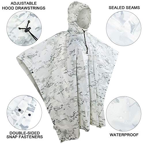 Tongcamo Camouflage Rain Poncho Waterproof 210T Ripstop Hooded Raincoat for Hunting Camping Marine Tent Shelter