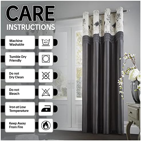 GC GAVENO CAVAILIA Floral Eyelet Curtains For Living Room, Fully Lined Ring Top Window Curtains For Bedroom, 66X72 Inch, Grey
