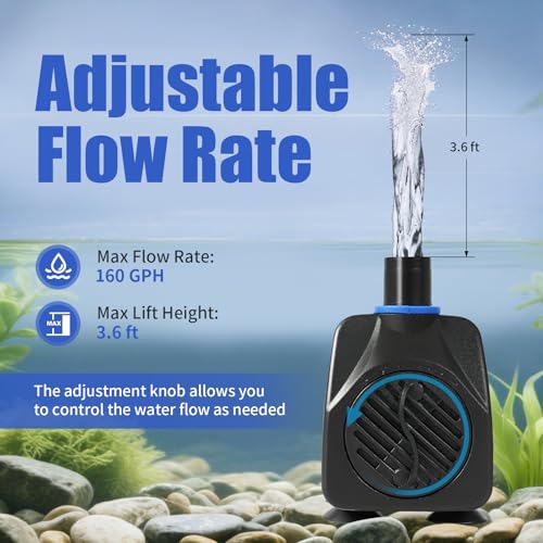 Image of AQUANEAT Small Fountain Pump, 160 GPH Mini Submersible Water Pump with 3.3 ft Tubing, for Aquarium Fish Tank, Pet Water Fountain, Hydroponics, Pond Waterfall Filter Pump