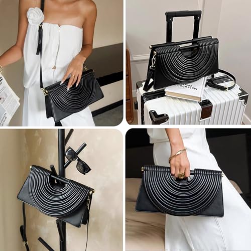 Image of Trendy Woven Evening Clutch Purse Half Round Designer Shoulder /Crossbody Bag Top-Handle Satchel Handbags