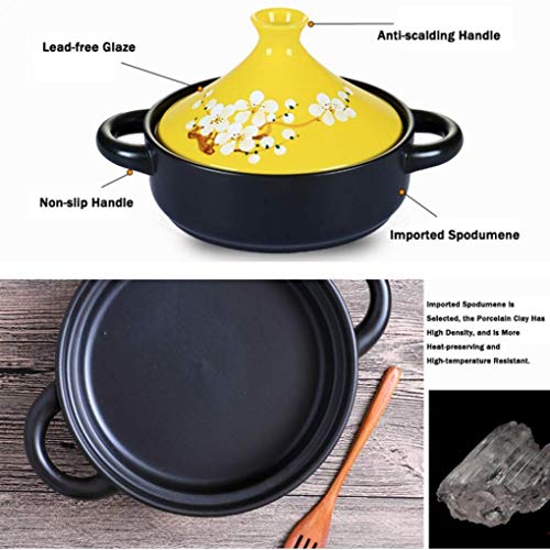 Myyingbin 7.9 Inches White Flower Painted Moroccan Tagine Pot Clay Ceramics Casseroles Slow Cooker With Anti-Scalding Handle Easy To Clean #TOP2
