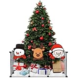 Sasylvia Christmas Tree Fence 11.8 ft x 16 Inches Metal Christmas Fence with Santa Deer Snowman Peeker Decor for Xmas Tree Holiday Indoor Decor Grass Lawn Garden Decoration(Black)