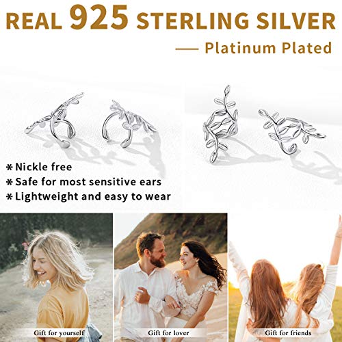 Chicsilver 925 Sterling Silver Minimalist Small Hoop Huggie Earrings Classic Leaf Ear Cuffs For Non Pierced Ears Cartilage Clip On Wrap Earrings Hypoallergenic #TOP4