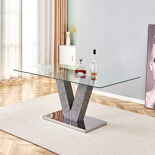 71 Tempered Glass Dining Table with V-Base
