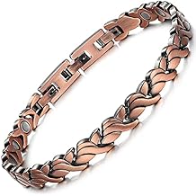 RainSo Magnetic Copper Bracelets for Women 99.99% Pure Solid Copper Bangle with 3 Smarter Button,Adjustable Wristband, Elegant Design