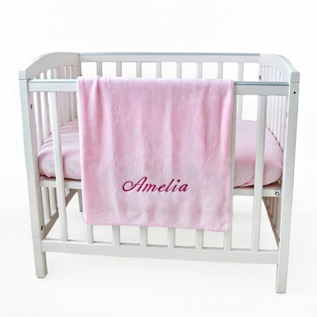 Personalised Babies Blanket for your Pram in pastel pink - Large 46 x 28 cm - Embroidered with your babies name