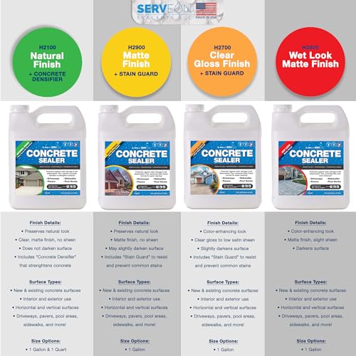 Serveon Sealants H2800-1GAL Concrete Driveway Sealer (Wet Look Matte Finish) Commercial Grade Outdoor Indoor Waterproof Sealant Protects Pavers Sidewalks Pools (1 Gallon) H2800 thumb #6
