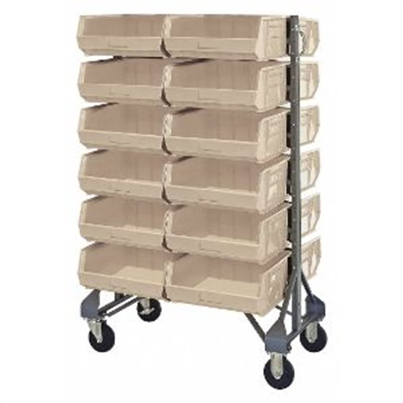 Quantum QRU-12D-250-24IV Double-Sided Display Rail Rack for Commercial Healthcare Retail Store | 1500 lbs Capacity | (12) Rails and (24) QUS250 Ivory Bins | 36"W x 20"D x 53"H, Gray, Carbon Steel