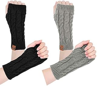 Women Arm Warmers - Winter Warm fingerless gloves knit hand warmers Crochet Thumb