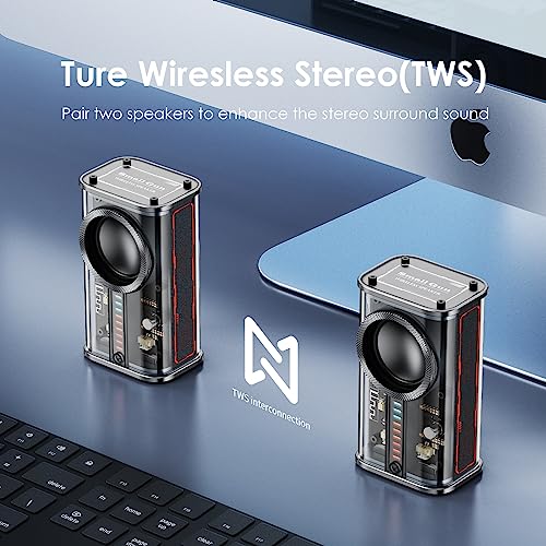 Image of Portable Bluetooth Speaker with Lights, Transparent Wireless Mini Bluetooth Speaker with TWS, Perfect Small Speaker HD Sound and Bass for Office, Home, Shower, Room, Bike, Car (Black)