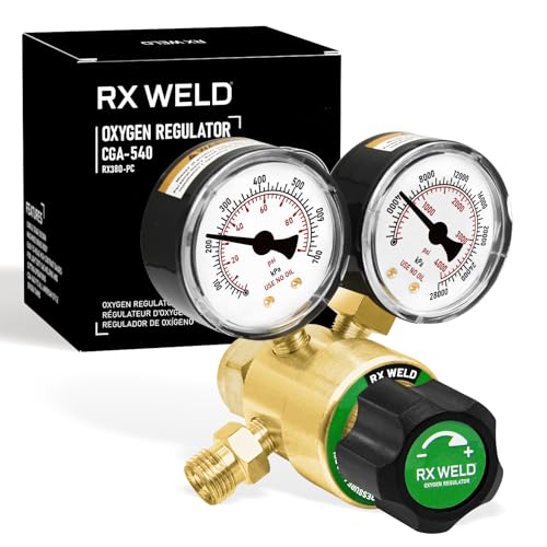 RX WELD Oxygen Regulator Welding Gas Gauges CGA 540 Inlet Oxy for V-Style Torch Cutting Kit, PC-Handle
