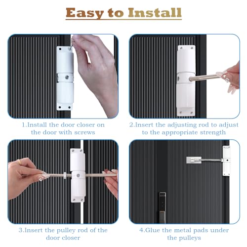 2 Stück Automatischer Türschließer Innentür, Einstellbar Türschließer Ohne Bohren, Federbelasteter Türschliesser mit Montageplatte und Schrauben, Door Closer für Zimmertür, Gartentor, Glastür, Haustür