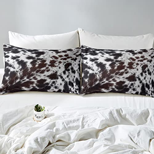 Brown Cowhide Bedding,Aztec Black White Aztec Cow Print Bed Sheet Set Queen,Western Farm Animal Bed Sheets For Kids Boys Girls Men Women,Rustic Cowboy Cow Fur Fitted Sheet & Flat Sheet 4 Pcs #TOP4