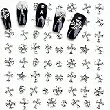 CAMLO 3D Cross Nail Art Charms Vintage Silver Metal Chrome Punk Gothic Crosses Stars Hearts Mixed St