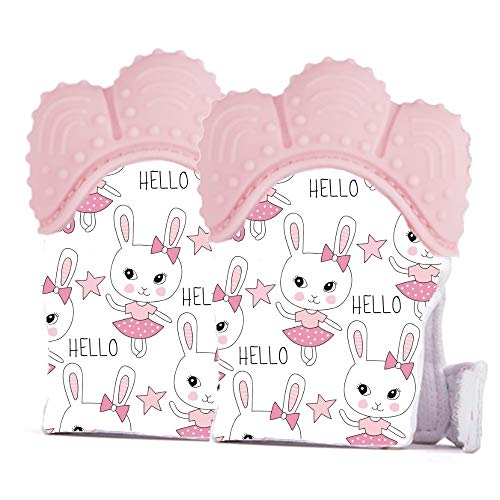 Guante Mordedor de Silicona Manopla de Dentición Regalo Original para Bebé Niña (3-12 meses, paquete de 2)