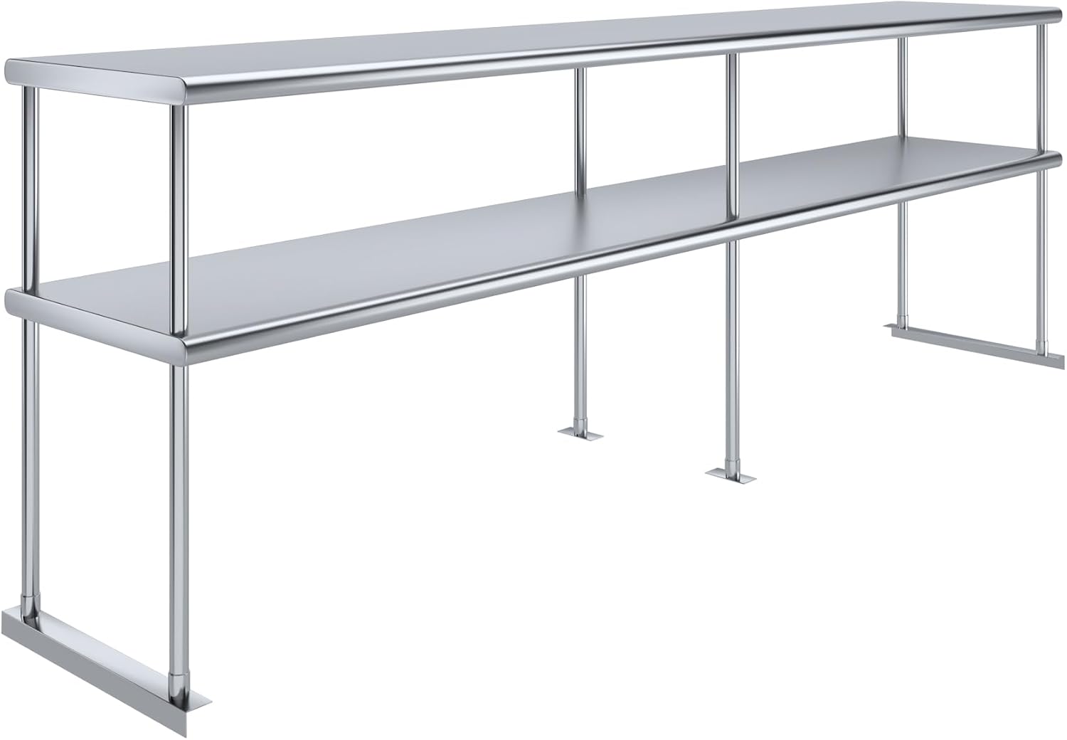 AmGood 96 Inch Double Tier Overshelf, 96 in. x 18 in. x 32 in. Stainless Steel Table Mount Shelf, 2 Tier Over Shelf for Prep Tables, Commercial Kitchen Storage Rack, Restaurant Equipment, NSF