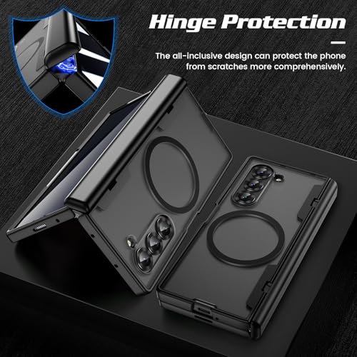 Doeshine Etui do Samsung Galaxy Z Fold 6 z ochroną prywatności z przodu, wytrzymałe etui na telefon komórkowy do magnetycznego bezprzewodowego ładowania, odporne na uderzenia, ochrona przed upadkiem