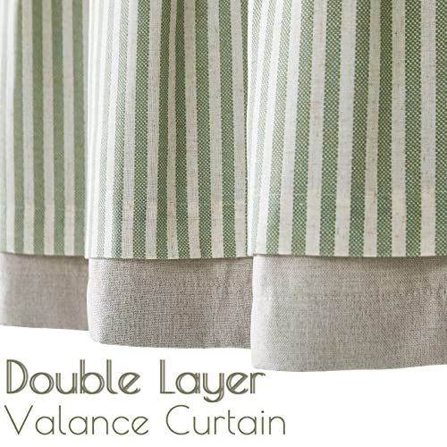 TOPICK Striped Short Kitchen Curtains 18 Inch Drop Small Cafe Curtains Blackout Double Layer Curtain Valance for Sink Living Room Cupboard Rod pocket 1 Panel Green on Beige - Image 3