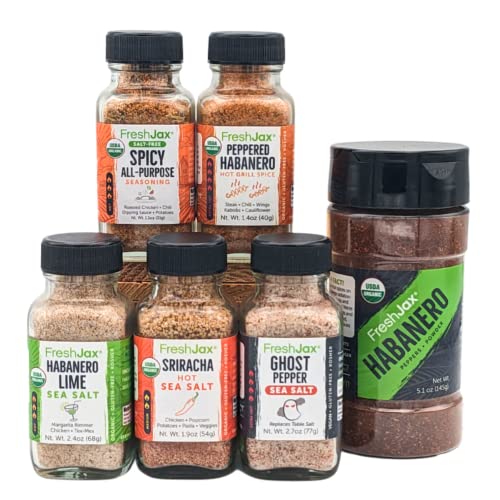 Freshjax Organic Spices | Hot And Spicy Habanero Bundle | 5 Sampler Sized Bottles Of Seasoning And 1 Large Bottle Of Spice #TOP24