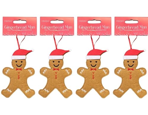 4pcs Hanging Felt Gingerbread Men 13cm | Christmas Tree Decoration | Gingerbread Man Tree Ornament