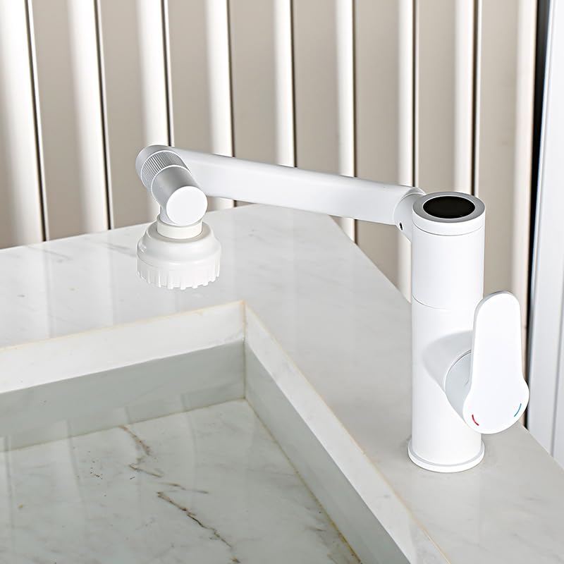 Robinet mécanique rotatif gris avec écran digital blanc pour eau chaude