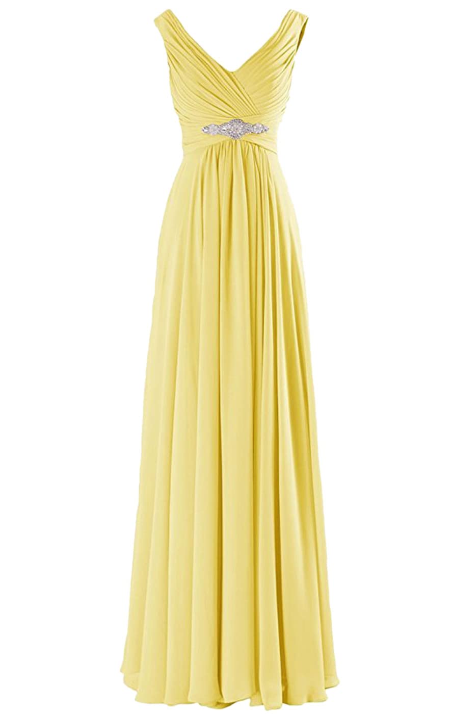 Lecureler Women's Yellow V-Neck Ruching Prom Bridesmaid Size 6