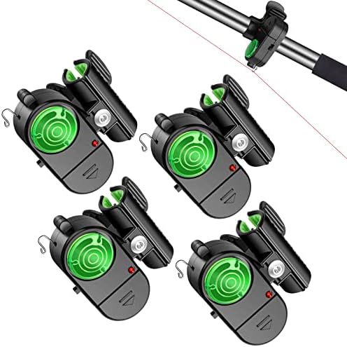TSV 4 Pack Fishing Bite Alarm, Sensitive Electronic Fishing Alarms Indicator, Sound Bite Alert Bell with LED Lights Fishing Bells Clip On Fishing Rod for Daytime Night Carp Fishing Outdoor