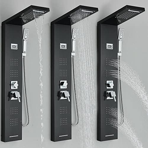 Sistema de torre de panel de ducha en acero inoxidable con lluvia, cascada y masaje miniatura 4