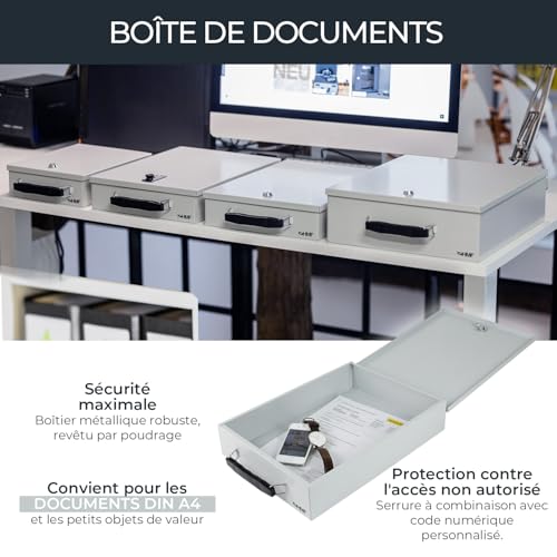 Boîte de rangement en métal avec serrure à combinaison pour dossier A4 - 3