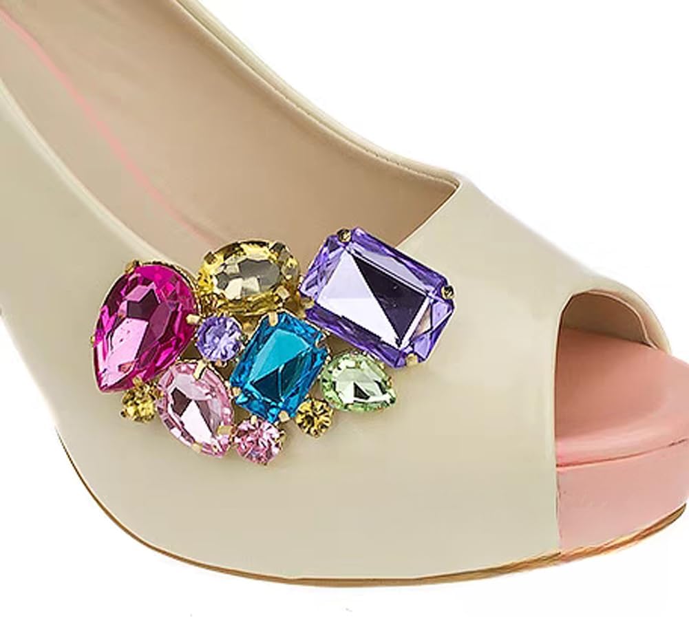 Ruihfas 2Pcs Brilliant Multicolored Crystal Shoe Clips Buckles Rhinestone Removable Decorative Shoes Jewelry Accessories Decoration for Women - Image 8